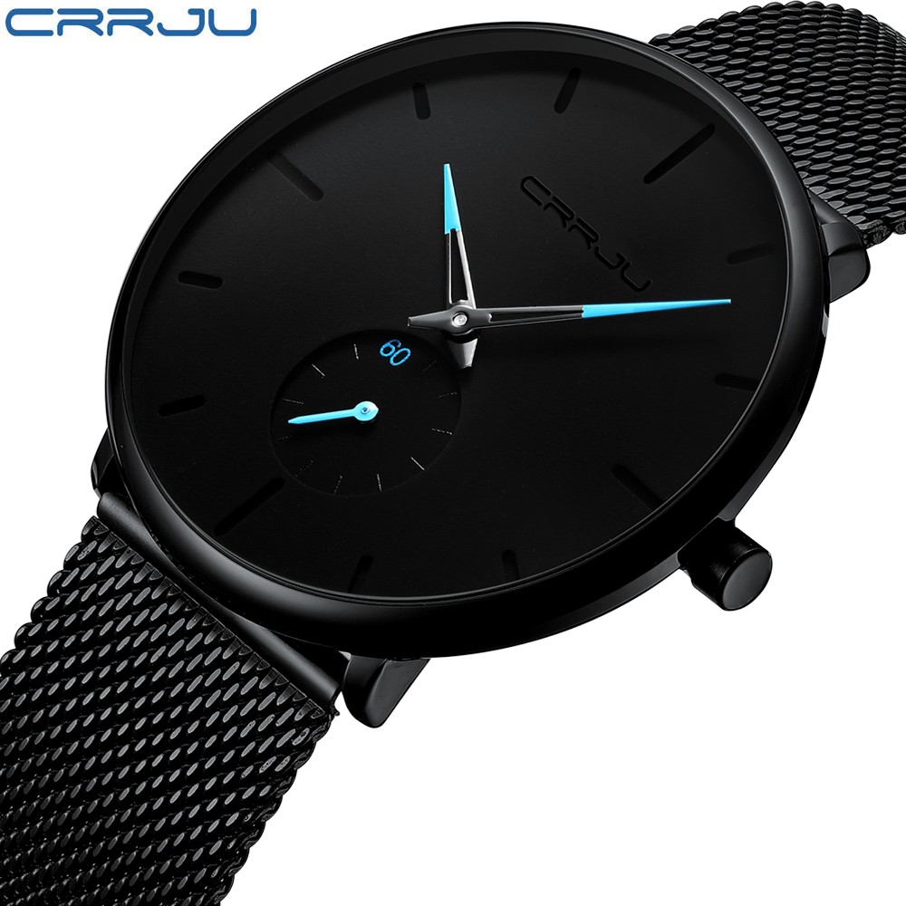 Fashionable Quartz CRRJU Men's Watches Luxury Fashion Slim Mesh Water Resistant Watches