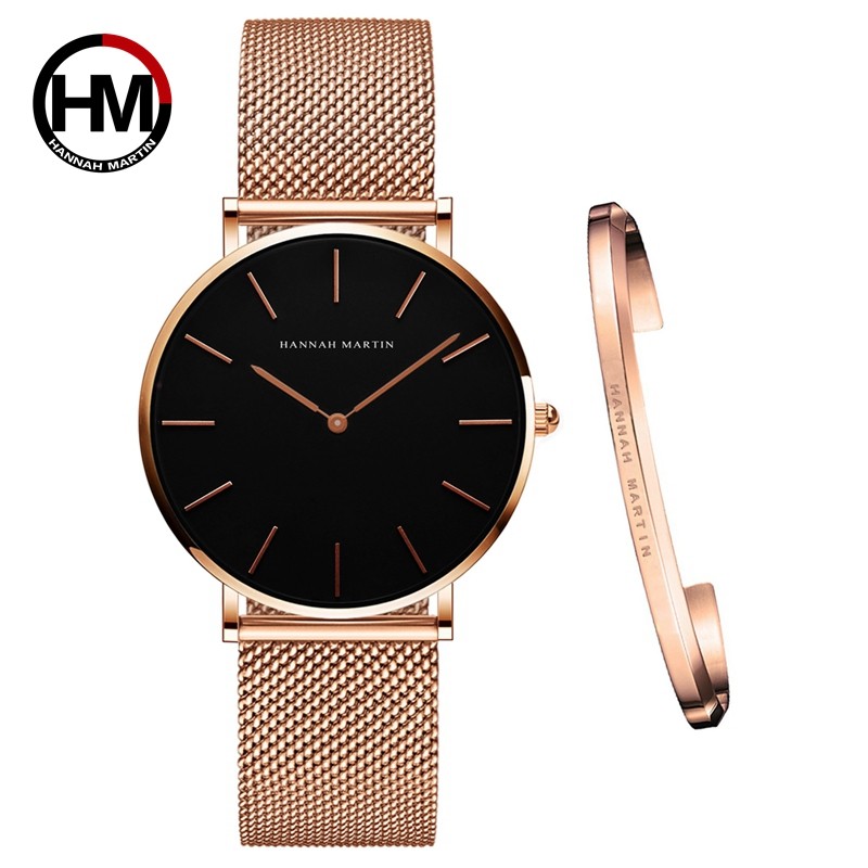 Women Watch 1 Set Bracelet Japan Quartz Simple Movement Waterproof Rose Gold Stainless Steel Mesh Ladies Watch relogio feminino