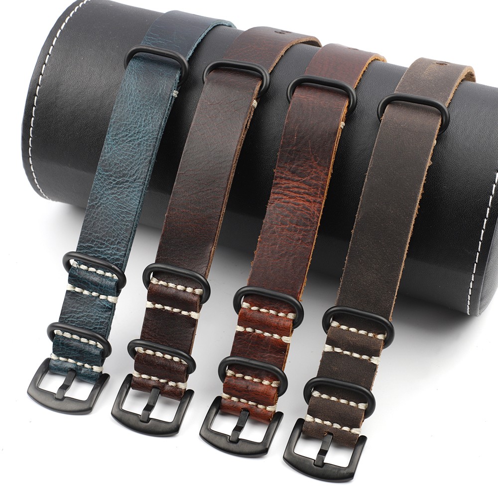 Genuine Leather NATO Strap Antique Watch Band 20mm 22mm 24mm Handmade Zulu Strap for Watch Replacement Accessories