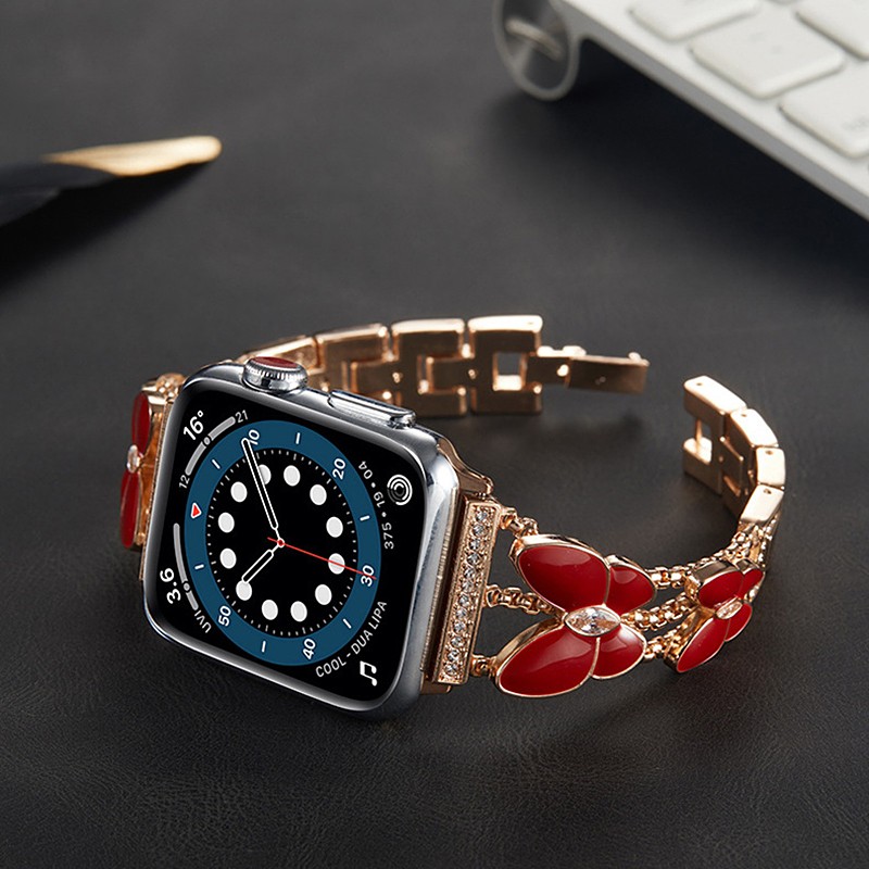 Strap for Apple Watch Band SE Series 7 6 5 4 45mm 41mm 44mm 40mm Bling Butterfly Stainless Steel Bracelet for iWatch 3 42mm 38mm