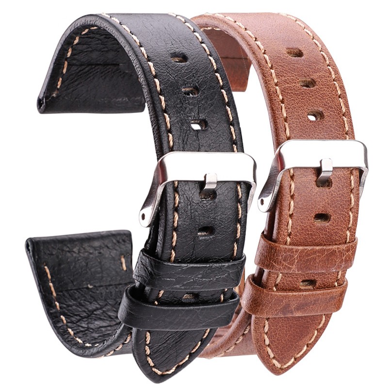 Genuine Leather Watch Band Strap Black Brown 22mm 24mm Strap Women Men Soft Thin Cowhide Watchband Bracelet With Pin Buckle