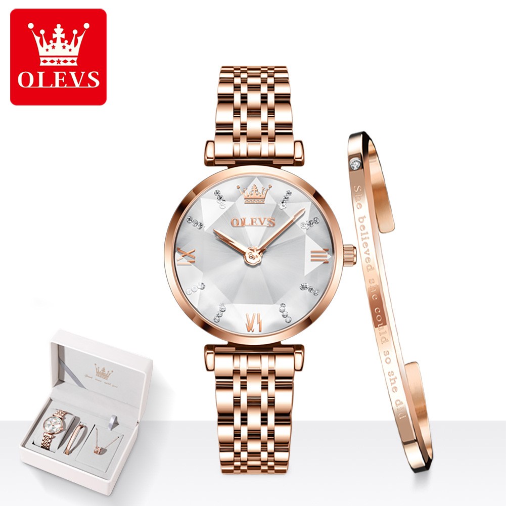 OLEVS Top Brand 2022 Women Fashion Luxury Quartz Watch Waterproof Stainless Steel Wristwatch For Women Fashion Female Gift Set