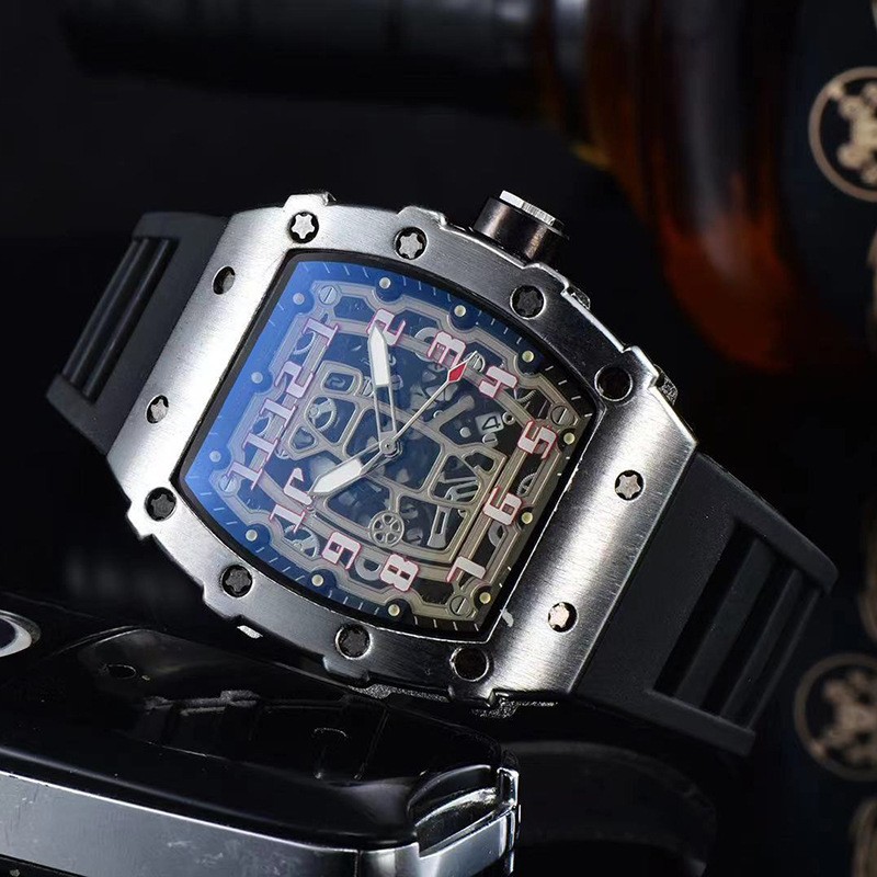 New Luxury 3-pin Transparent Bezel Quartz Watch Men Automatic Watch Men Designer Wristwatches Waterproof Reloj Hombre