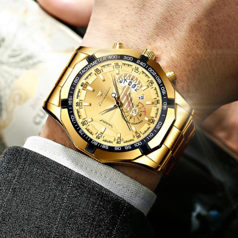 2022 Men's Watch Waterproof Quartz Wrist Watch Big Dial Business Gold Watch Oversized Calendar Creative Golden Men Watches reloj