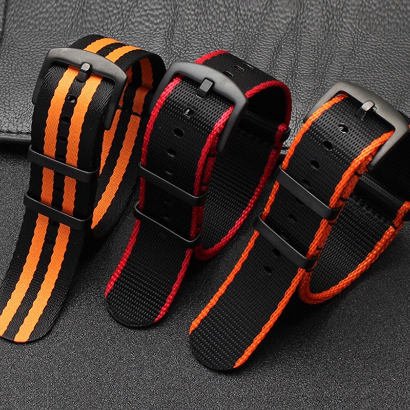 Premium Quality 20mm 22mm Seatbelt Watch Band Nylon NATO Strap for 007 James Bond Military Striped Replacement Watch Accessories