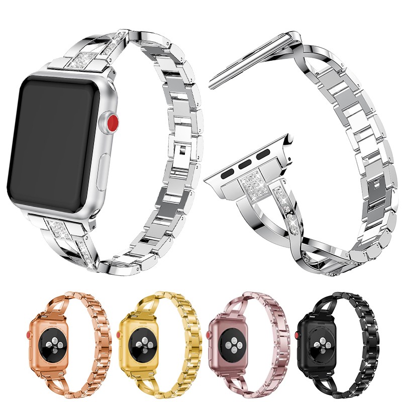 Diamond Bracelet for iWatch Series SE 7 6 5 4 Women Wristband for Apple Watch 38/40/41mm 42/44/45mm Band Metal X Shape Strap