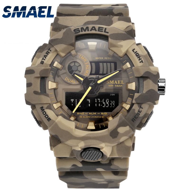 New Camouflage Military Watch Brand SMAEL Sports Watches LED Quartz Watch Men Sports Wristwatch 8001 Man Army Watch Waterproof