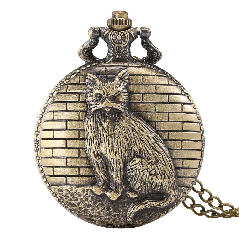 New Classic Bronze Men's Quartz Big Chain Pocket Watch Cat Pattern Unisex Advance Sense Watches Birthday Gift for Boyfriend