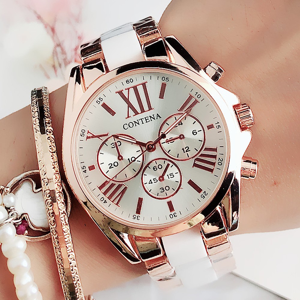 New White Ceramic Watches Women Geneva Quartz Wrist Watch Ladies Stainless Steel Wristwatches Women Dress Reloj Mujer