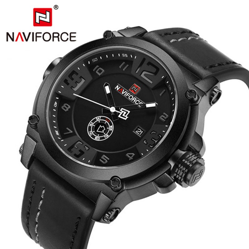 NAVIFORCE Men's Watch Fashion Sports Waterproof Wristwatches Male Military Leather Band Quartz Watch Calendar Relogio Masculino