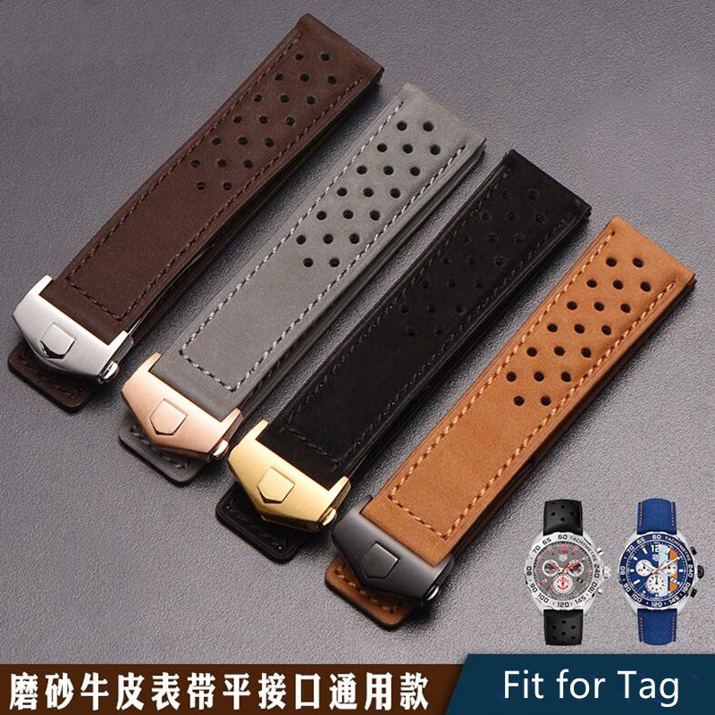 Brown Gray Black Real Corrected Grain Leather Watchband 22mm 24mm Soft Straight End Strap for Tag Heu/Carrera Watch Free Ship