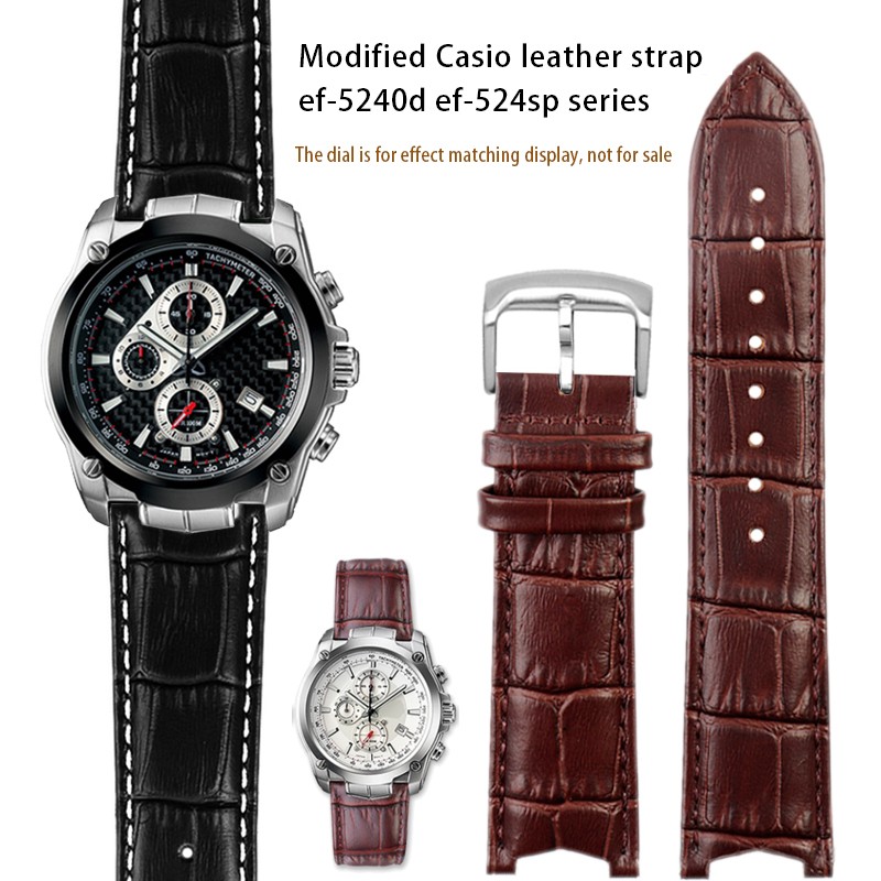 22mm genuine leather watch with c-asio ef-524d-7a bracelet edifice series es5051 ef-524d concave men's watch accessories black brown