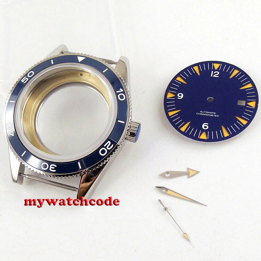 41mm Blue Ceramic Bezel Watch Case Blue Dial Hand Fit ETA 2836 NH35A NH36A Miyota 8215 821 Amomation