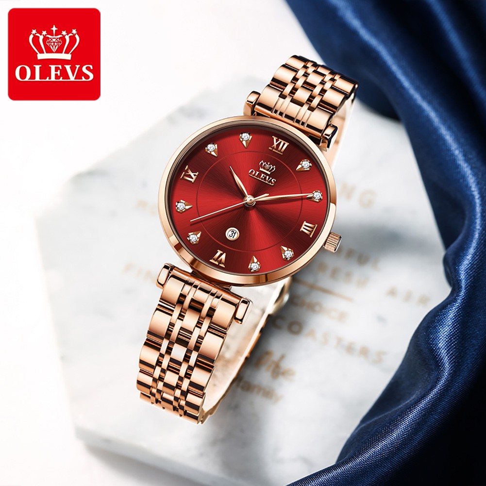 OLEVS Female Watches Fashion Casual Ladies Wristwatch Waterproof Rose Gold Stainless Steel Wristwatch For Women Simple Thin