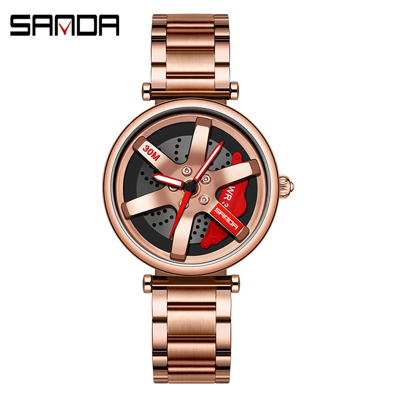 SANDA New Fashion Rotate Wheel Pattern Women's Watch Stainless Steel Waterproof Quartz Watch for Women Luxury Relogio Feminino