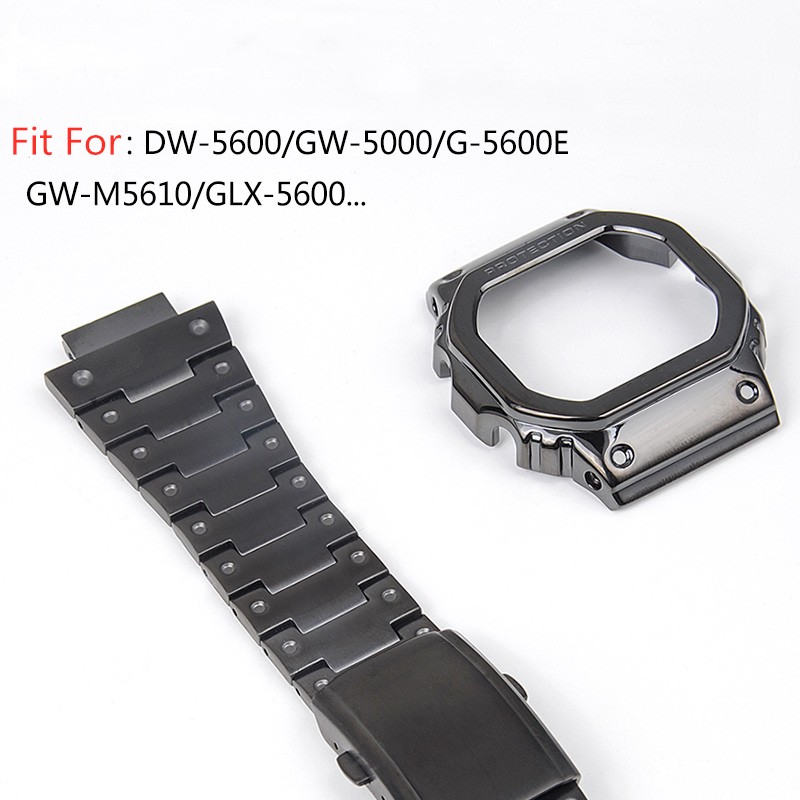 Black 316L Stainless Steel Watchband Bezel For DW5600 GW5000 GW-M5610 Metal Watch Strap Cover With Tools For Men Women Gift