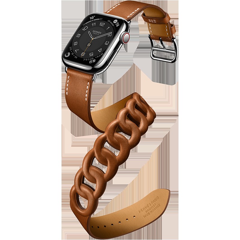 Genuine Leather Strap for Apple Watch Band 45mm 41mm 38mm 44mm 40mm 42mm Gourmette Double Round Bracelet iWatch Series 7 6 5 3 se