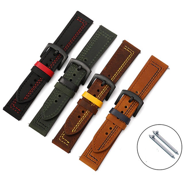 Genuine Leather Watch Strap Bracelet Black Brown Cowhide Watches for Women Men 20mm 22mm 24mm Colorful Stitches Wrist Band