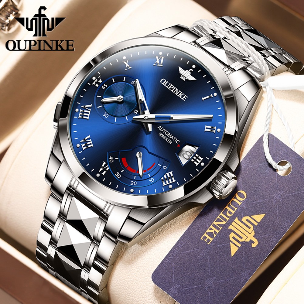 OUPINKE Watch for Men Luxury Brand Automatic Mechanical Wristwatches Waterproof Tungsten Steel Strap Fashion Simple Wristwatch