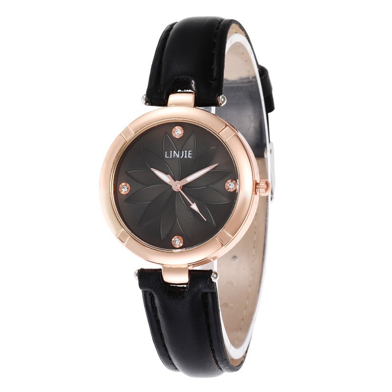 Leisure simple diamond flower inlaid women's quartz watch fashion leather strap women's watch