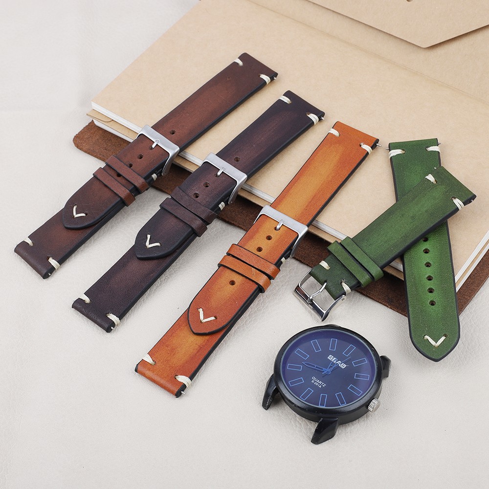 Handmade strap vintage leather man watch band 18mm 20mm 22mm 24mm hand stitching stainless steel buckle high quality