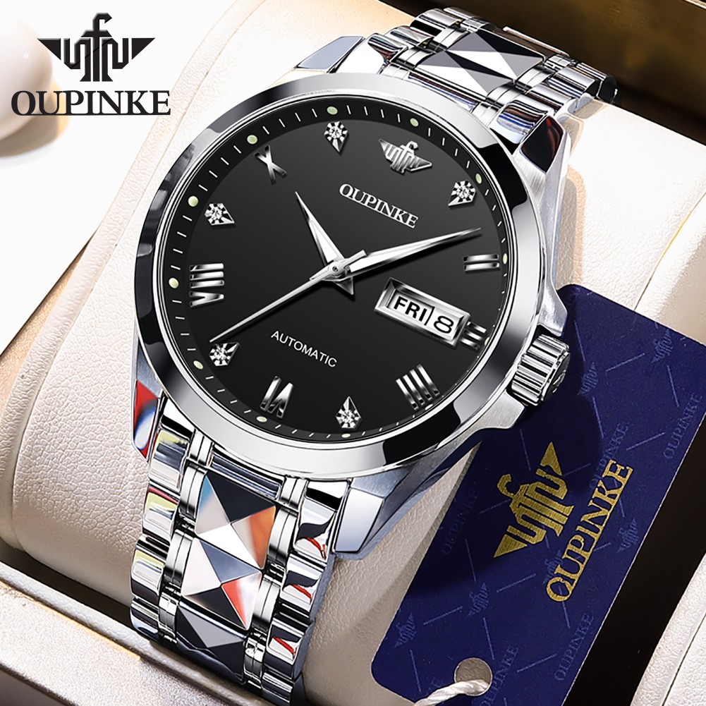 OUPINKE Swiss sumptuous automatic watch business sapphire crystal mechanical tungsten steel luminous wristwatch men