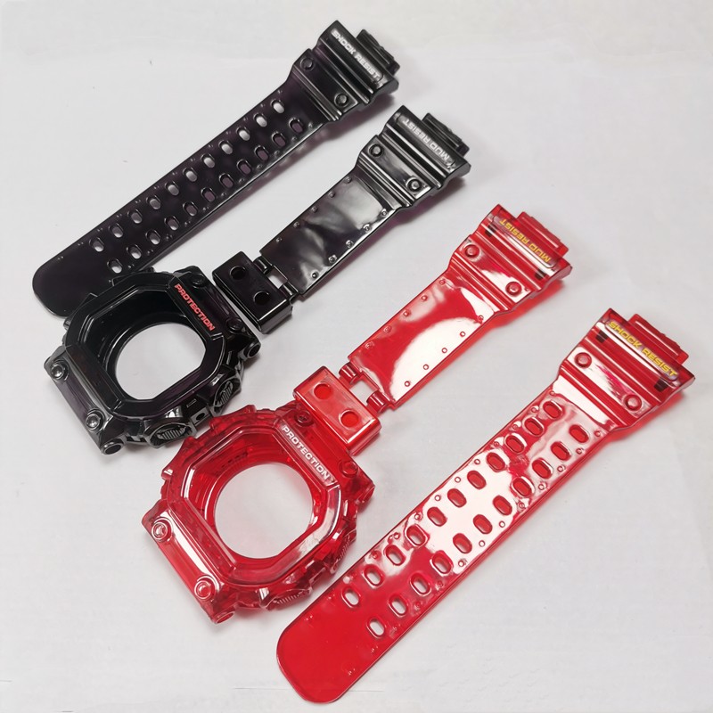 Silicone Watchband Replacement for GX56 Rubber Strap Sports Waterproof Watch Straps Transparent Watch Band Bezel Black Red Color