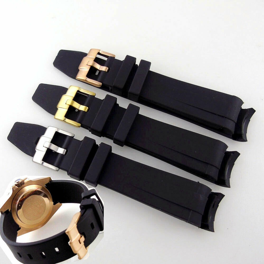 20mm black curved end rubber watch band for 40mm sub GMT mens watch