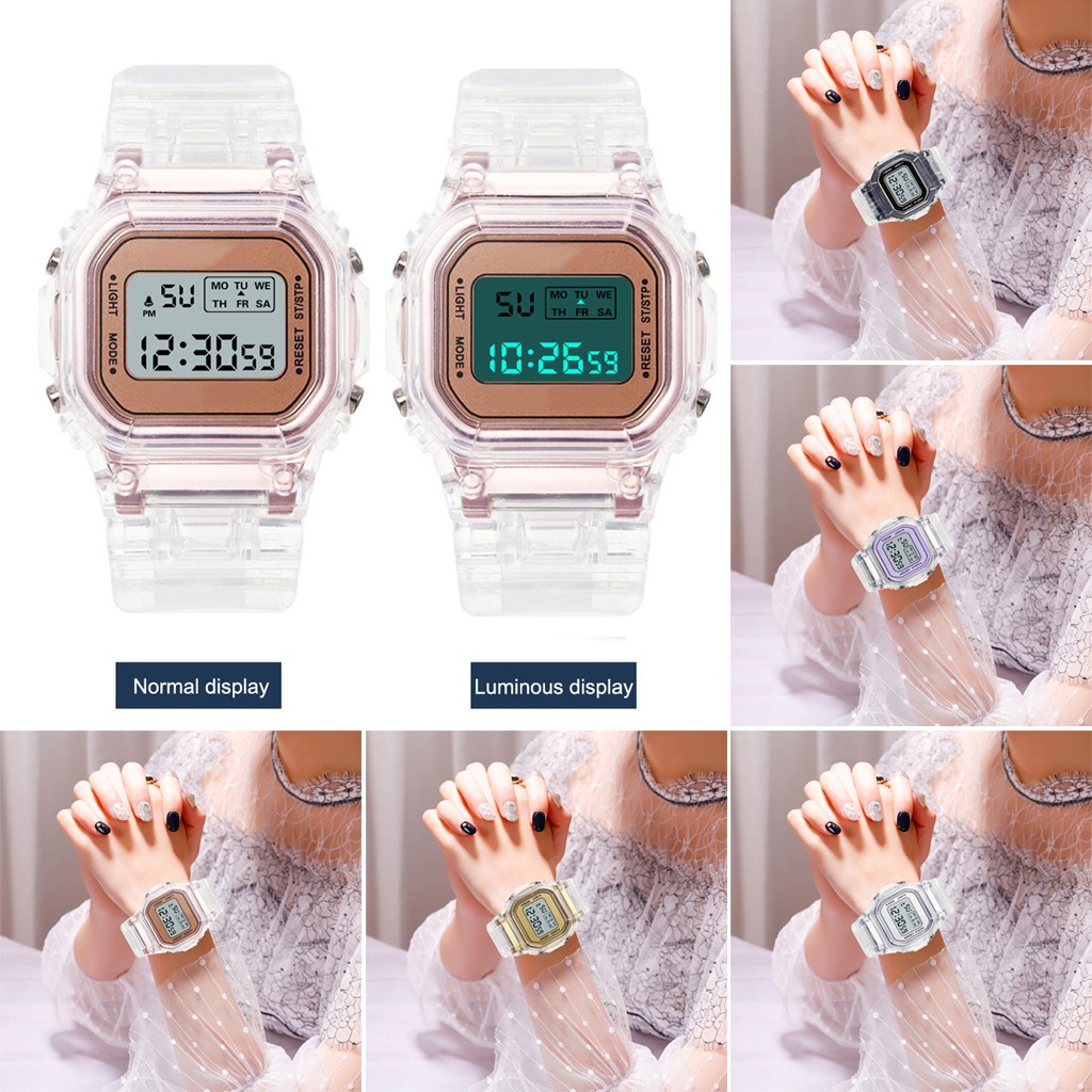 Adjustable Digital Wristwatches for Men Girls Child Trendy BeautyDaily Sports LED Square Waterproof Durable Transparent Watches