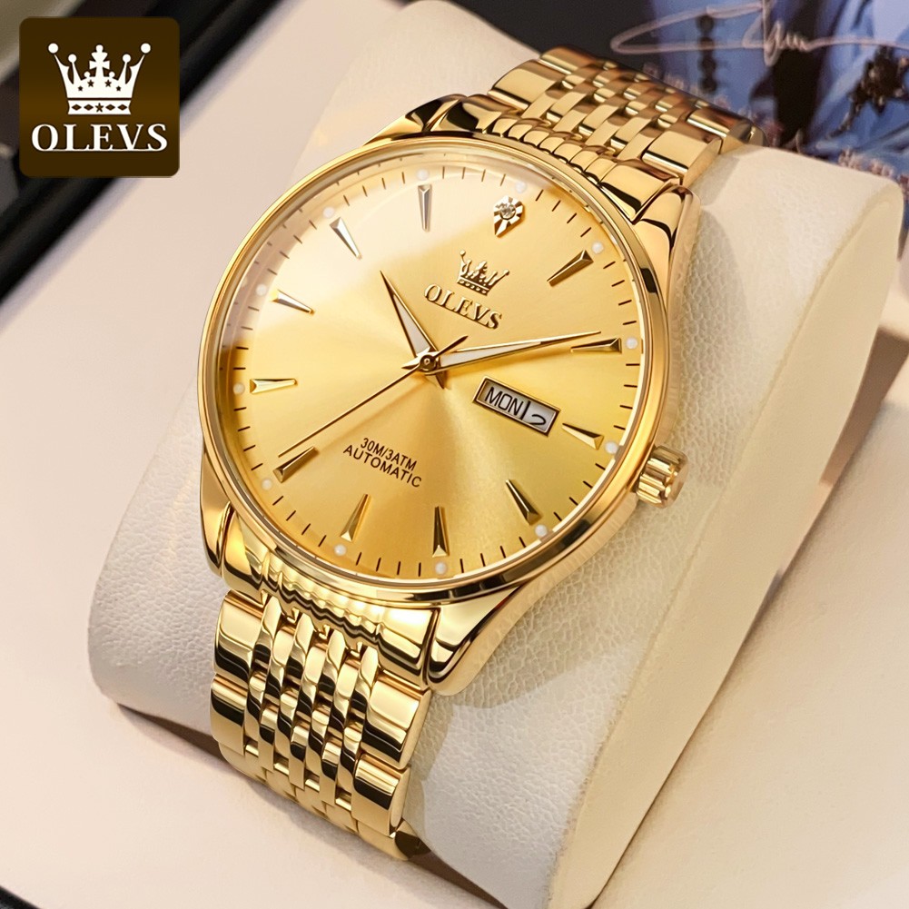 OLEVS Luxury Stainless Steel Mechanical Watches for Men Waterproof Automatic Watch Calendar Luminous Men Mechanical Wristwatches