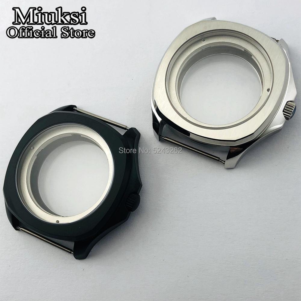 Miuksi 40mm Silver/Black Sapphire Crystal Watch Case Fit NH35 NH36 ETA2824 2836 Miyota8215 821A Mingzhu DG2813 3804 Movements