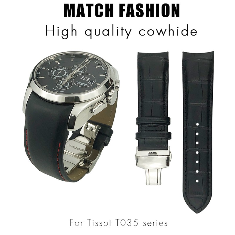 Genuine Leather Watchband 22mm 23mm 24mm Fit For Tissot T035 617 627 439 Brown Black Calfskin Watch Strap Butterfly Clasp Tools