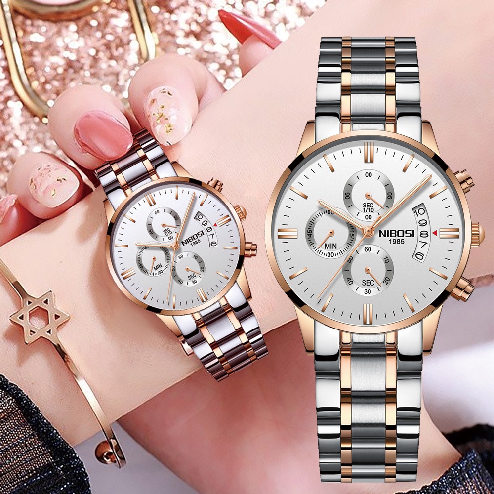 NIBOSI 2021 Women Fashion Watches Luxury Brand Ladies Wristwatches Stainless Steel Waterproof Girl Gift Quartz Watch Female