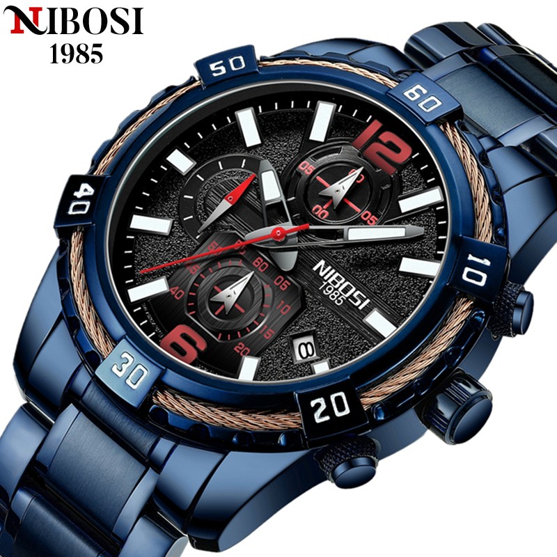 NIBOSI Fashion Watch Men Sport Quartz Watch Luxury Brand Mens Watches Military Stainless Steel Waterproof Clock Relogio Masculin