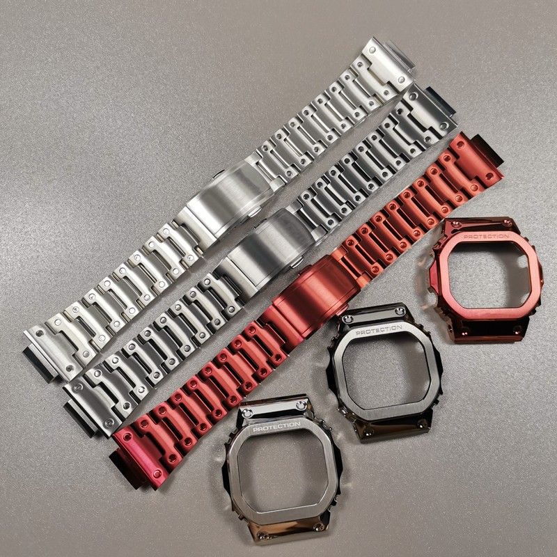 DW5600 Watchband and Metal Bezel Set for GWM5610 GW5000 Stainless Steel Watchband DW5600 GW-M5610 GW5000 Series with Tools