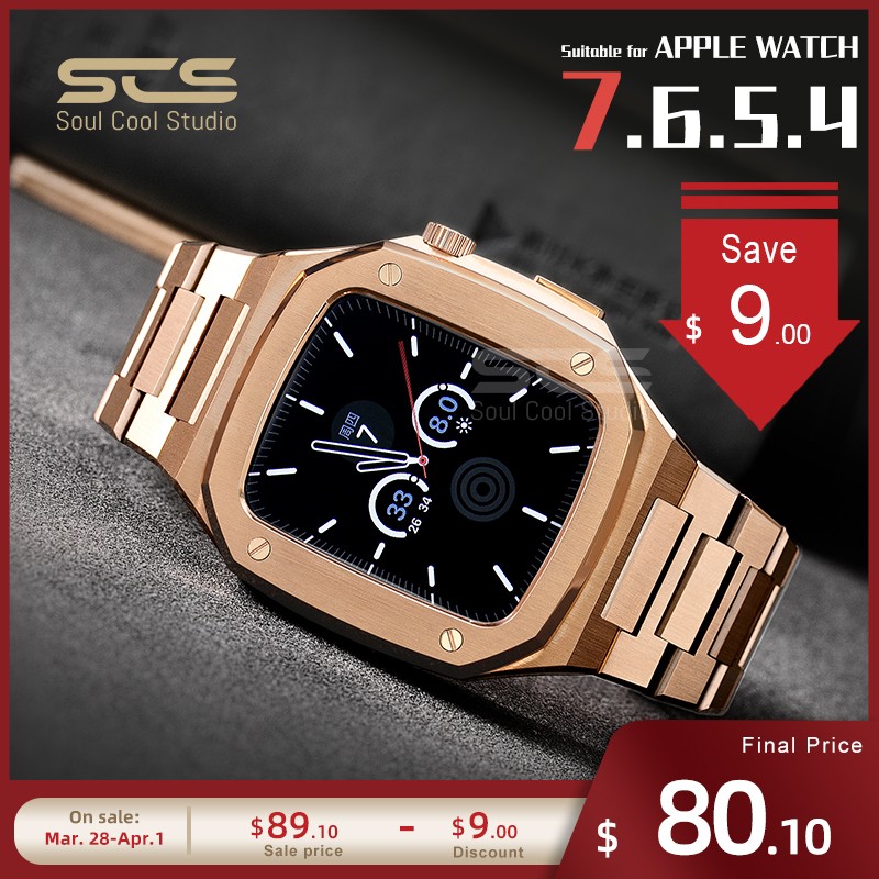 For Apple Watch 7 Series 44mm 45mm Stainless Steel Bracelet Accessories Diamond Protection Watch Oak Compatible iWatch4/5/6/7/SE