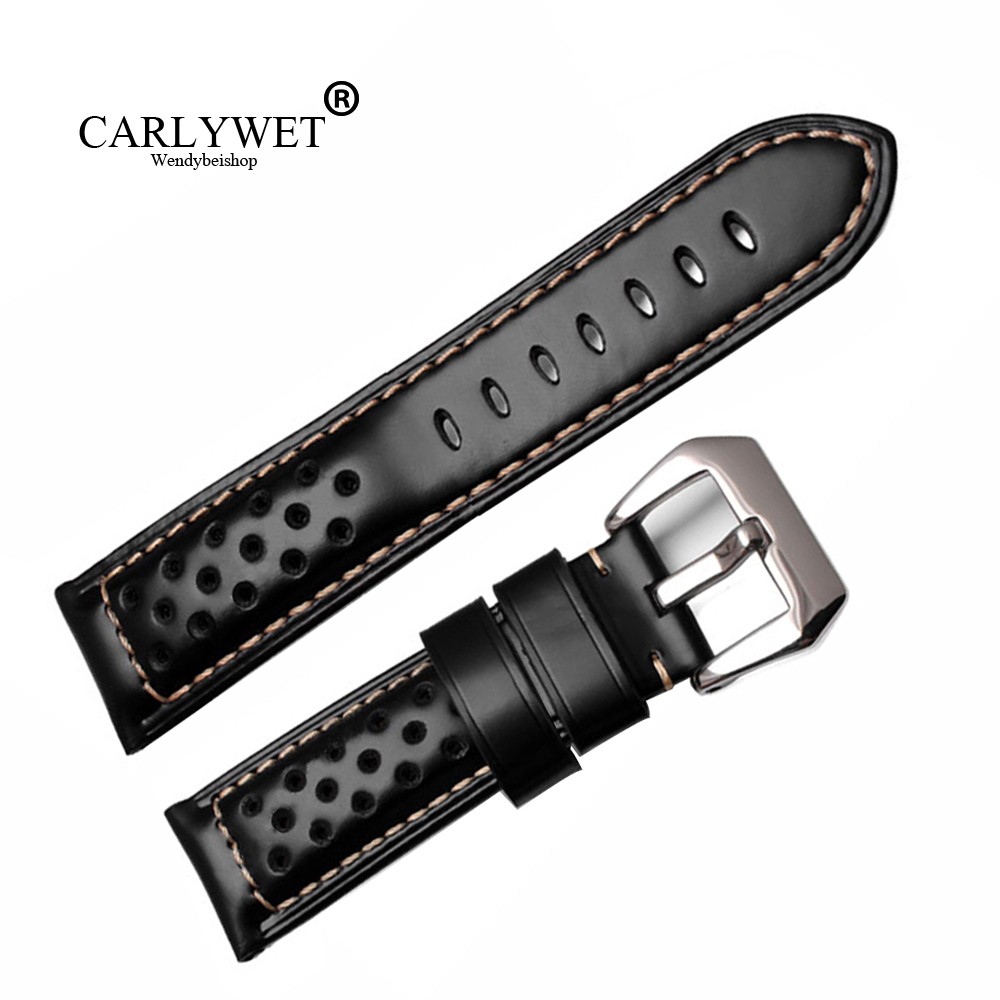 CARLYWET - Genuine leather watch strap, strap 22, 24, 26 mm, black and brown, antique watch strap with soft buckle for RADIOMIR