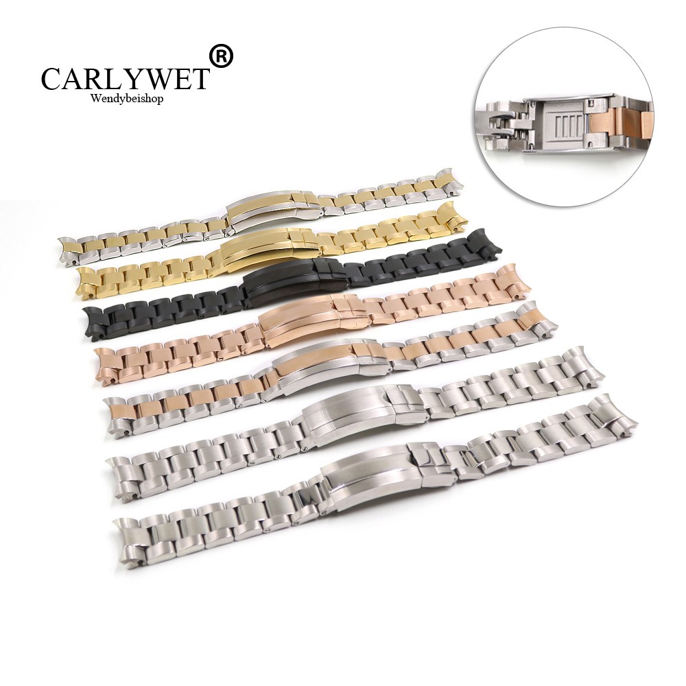 CARLYWET - Solid Curved Screw Links, 20mm, Slide Buckle, Steel, Watch Strap for GMT Submariner OYSTER Style