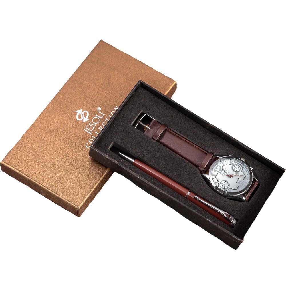 New 2pcs/set Luxury Mens Watches Set Gift Box Fashion Men's Watch High Quality Pen Male Wristwatch Set Christmas Best Gift