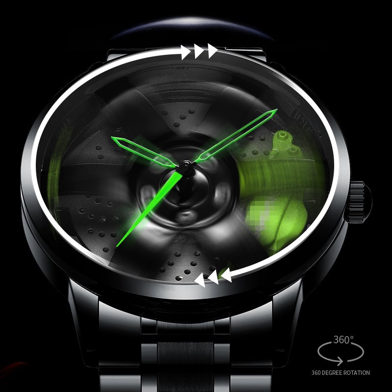 3D Spinning Unique Model Rim Watch Hub Custom Design Sports Car Frame Watch Waterproof Creative Men's Watch Wheel Wristwatch Clock