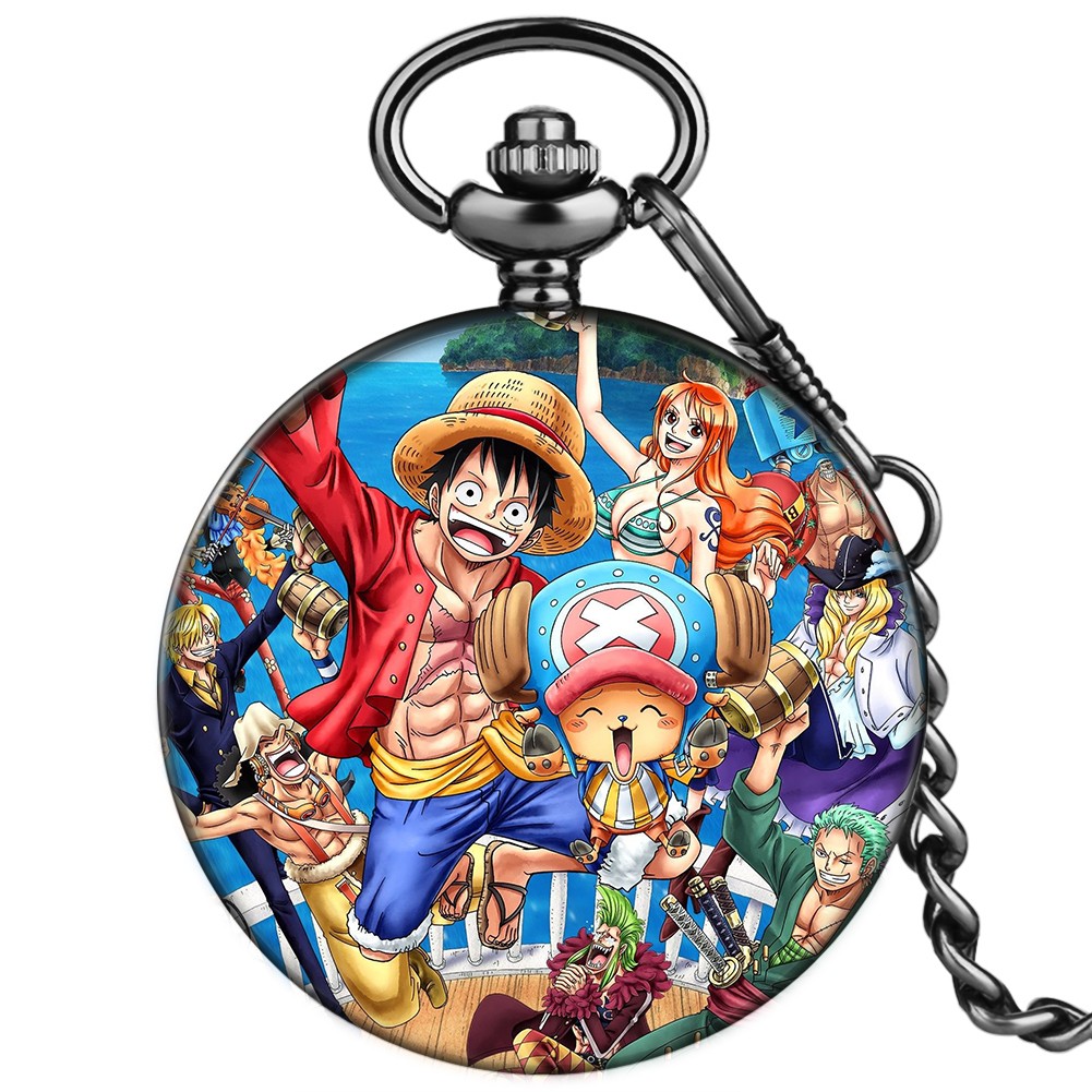 Cartoon Character Pattern Custom Men Fashion Pocket Watch With Neutral Thick Chain High-end Unisex Quartz Watches Birthday Gift