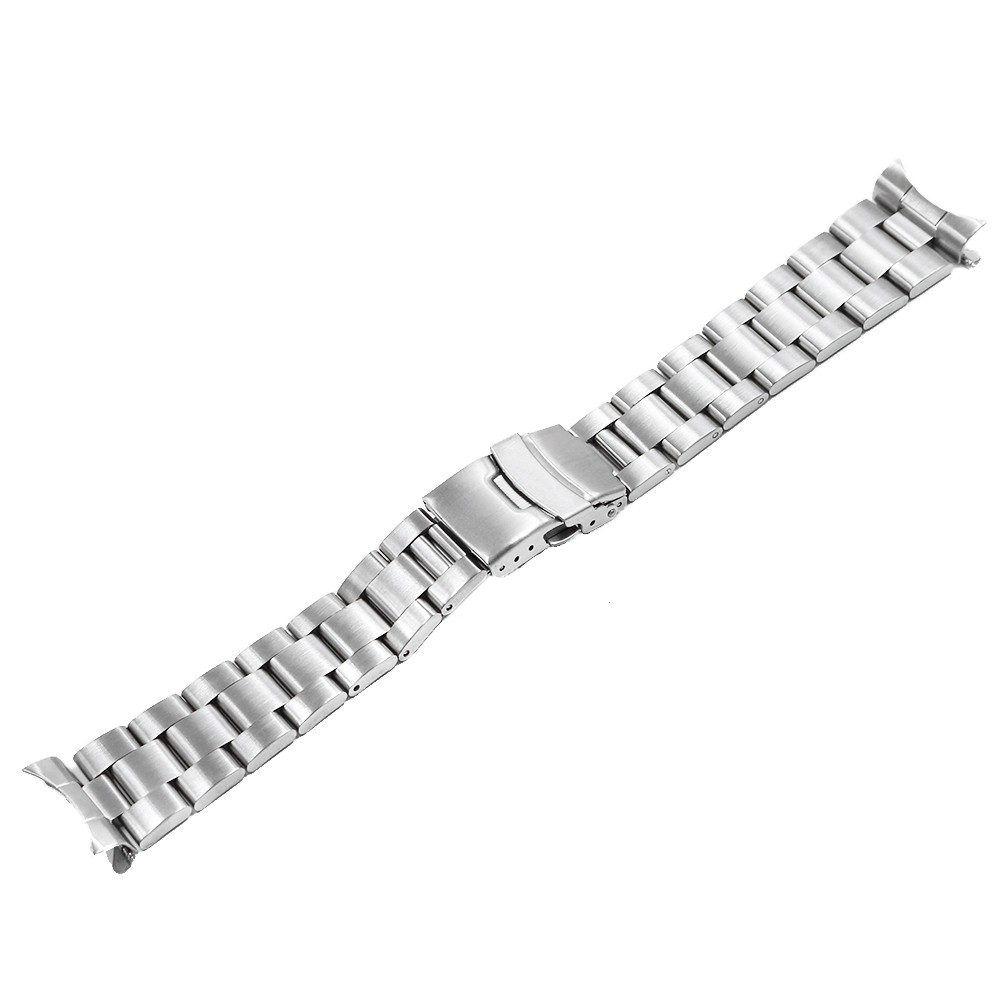 Rolamy 20 22mm Silver Brushed Hollow Curved End Solid Links Replacement Watch Band Strap Bracelet Double Push Clasp for Seiko