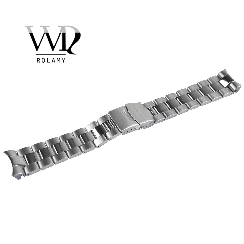 Rolamy 22mm Sliver Stainless Steel Wrist Watch Band Replacement Metal Watchband Bracelet Double Push Clasp for Seiko