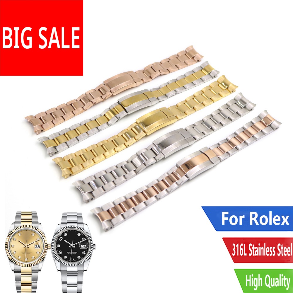 CARLYWET 20 21mm Sliver Gold 316L Stainless Steel Solid Curved End Screw Links Replacement Watch Band Strap Bracelet for Rolex