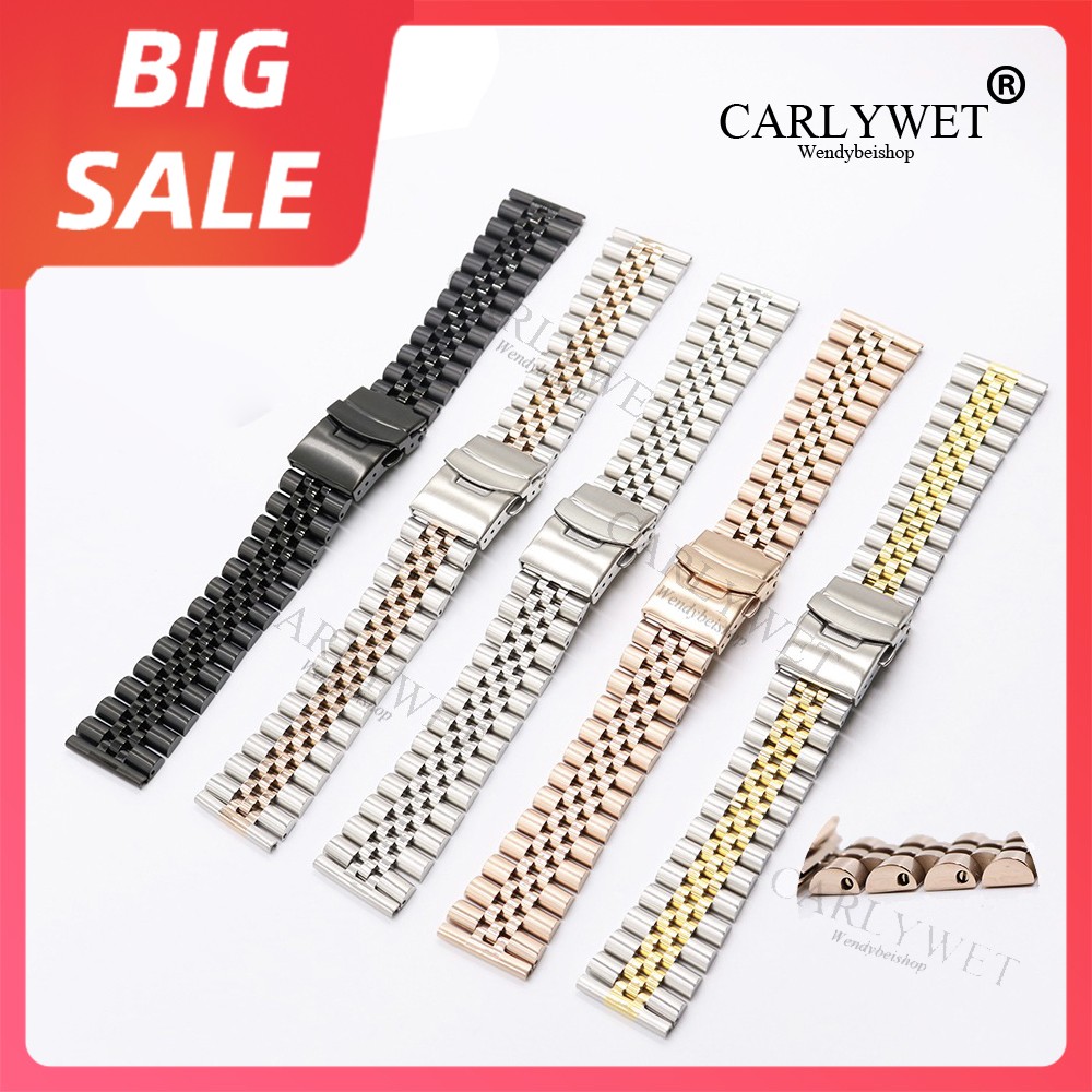 CARLYWET - Luxury watch band, 20mm, 22mm, 316L, straight tip, solid screw links, replacement strap for Seiko, Omega