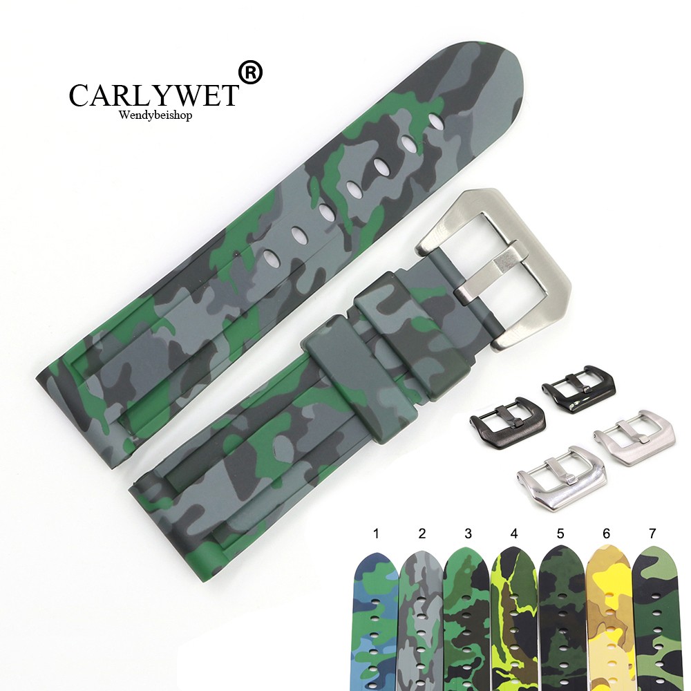 CARLYWET - Replacement watch strap, silicone rubber, waterproof, camo color, 24mm, wholesale, for Panerai Luminor