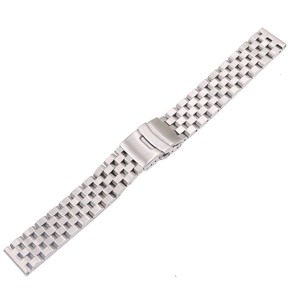 Rolamy 22mm Top Quality Silver Solid Links Replacement Watch Band Strap Bracelet Double Push Clasp for Seiko