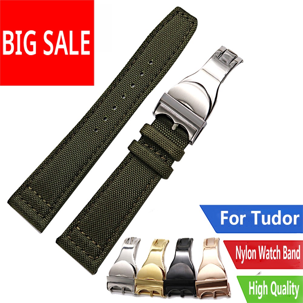 Carlewit 20 21 22mm High Quality Green Nylon Fabric Leather Band Wrist Watch Band Strap Strap with Deploying Clasp for Tudor