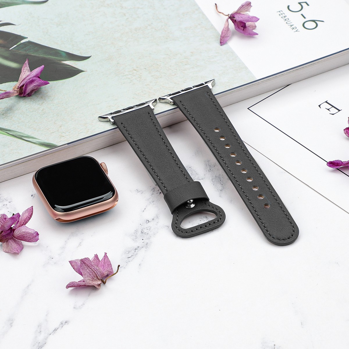 Fashion Thin Leather Band for Apple Watch 38 42mm 40 44mm Pin Watch Band for iWatch Series 6 5 4 3 2 1 SE Replacement Strap