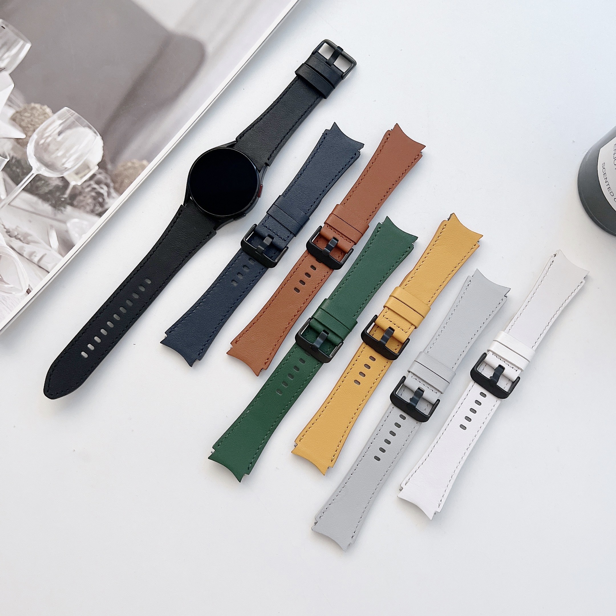 No Gap Leather Strap For Samsung Galaxy Watch 4 Classic 46mm 42mm Handmade Stitched Leather Band For Galaxy Watch 4 44mm 40mm